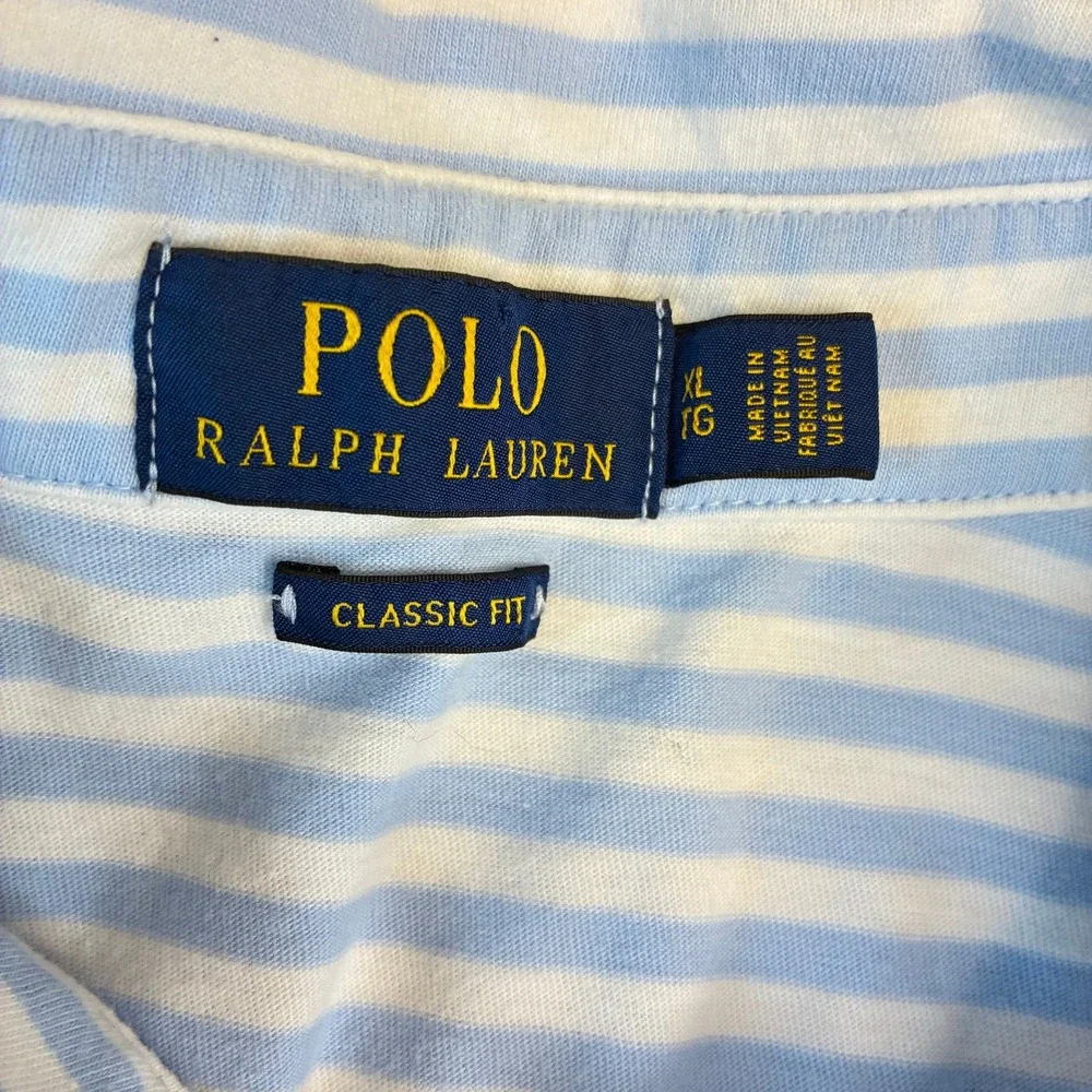 Polo Ralph Lauren Polo Shirt‎ Mens XL Blue White Striped Classic Fit Pocket Pony